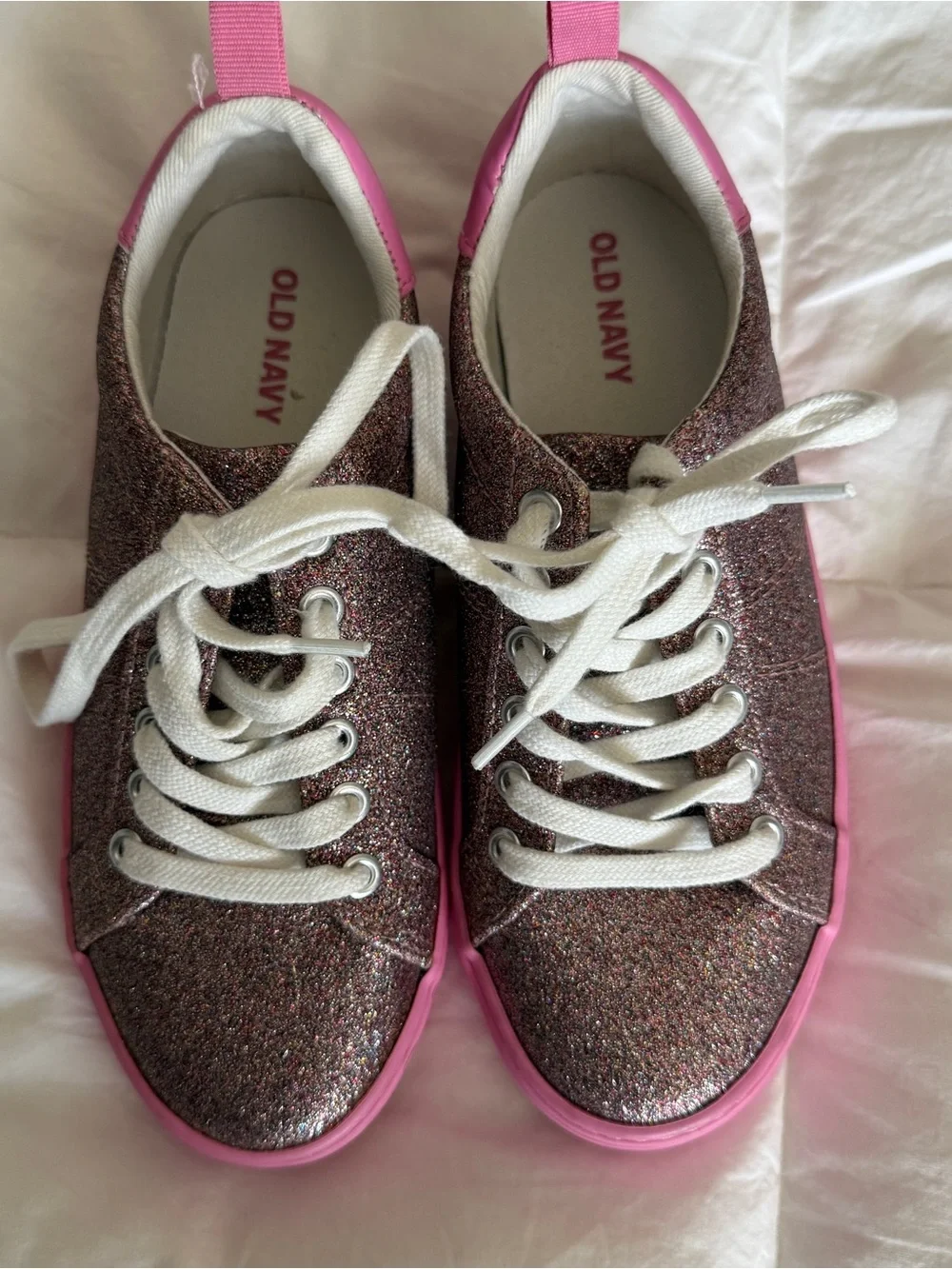 Old Navy | Glitter Pink and Silver Low-Top Sneakers | Girl’s Size 1